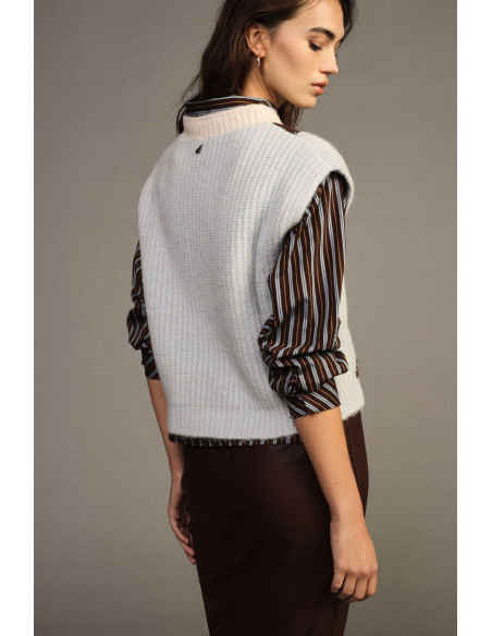 Pull jacquard sans manches à col rond Dixie - Bleu clair