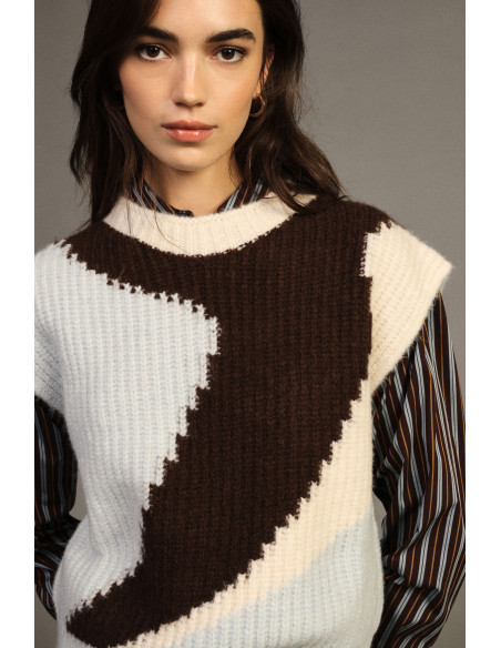 Pull jacquard sans manches à col rond Dixie - Bleu clair