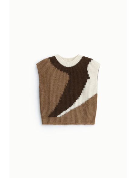 Pull sans manches jacquard à col rond Dixie - Marron