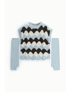 Pull sans manches à motif géométrique avec manchettes Dixie - Bleu ciel 2