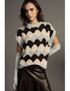 Pull sans manches à motif géométrique avec manchettes Dixie - Bleu ciel