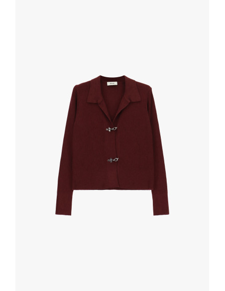 Geribd vest met kraag en metalen haken Dixie - Bordeaux