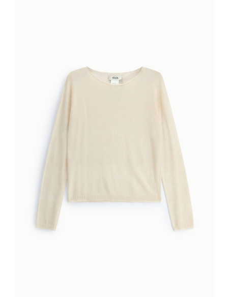 Effen Dixie-trui met ronde hals en lange mouwen - Crème-Wit