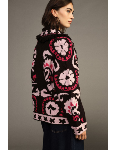 Fantasia-jacquardvest met franjes en lange mouwen Dixie - Bordeaux