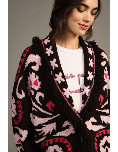Fantasia-jacquardvest met franjes en lange mouwen Dixie - Bordeaux