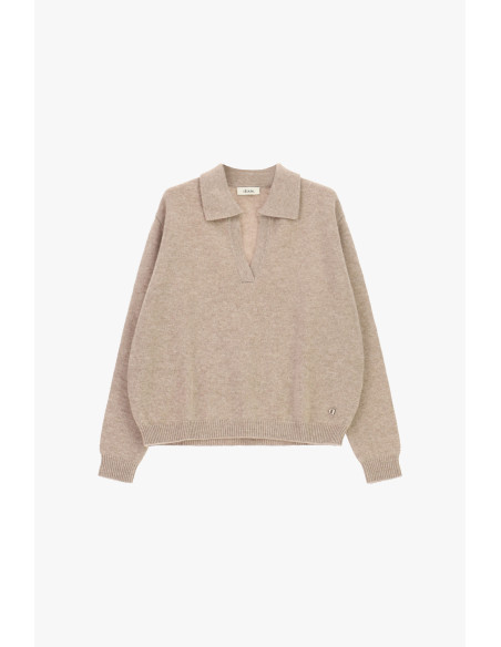 Pull À Col Rond Avec Col Et Encolure En V Dixie - Beige