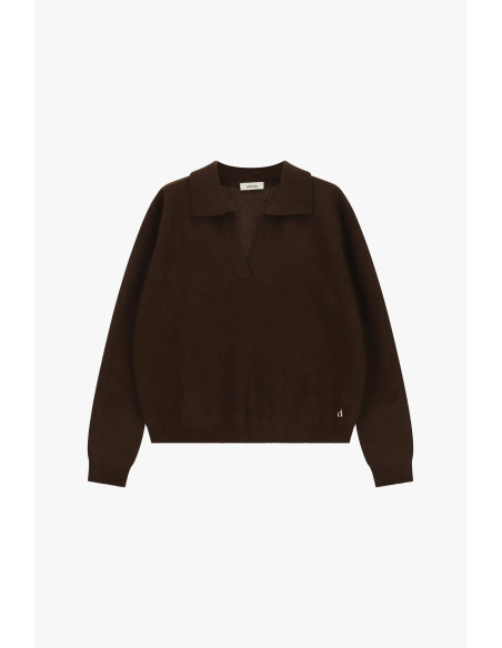 Pull col rond avec col et encolure en V Dixie - Marron