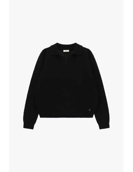 Pull col rond avec col et encolure en V Dixie - Noir