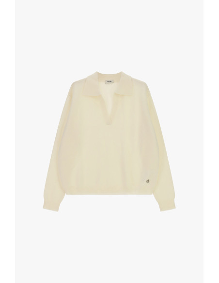 Pull À Col Rond Avec Col Et Encolure En V Dixie - Blanc crème