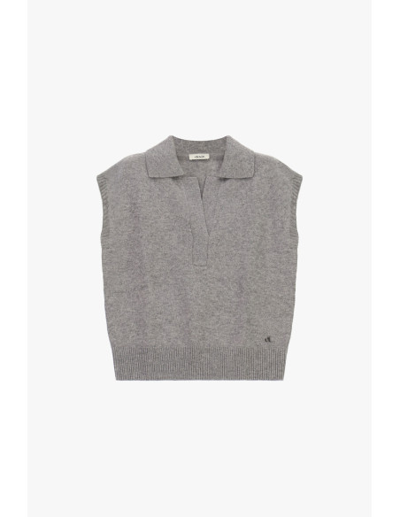 Pull Sans Manches À Col Polo Et Ourlet Côtelé Dixie - Gris