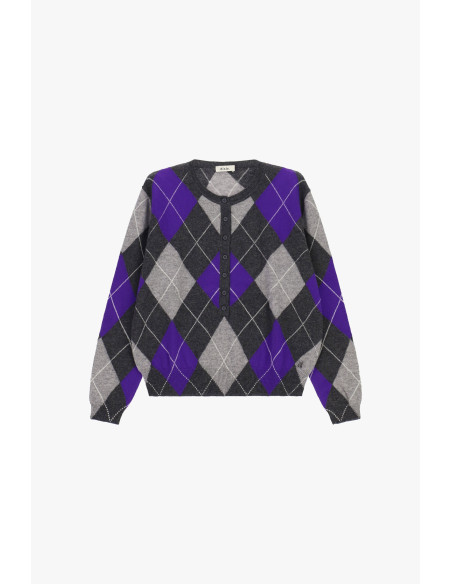 Pull À Col Rond À Losanges Avec Boutons Sur Le Devant Dixie - Gris foncé