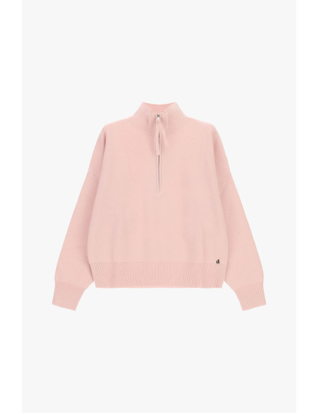 Trui met rits en hoge kraag, loose fit Dixie - Roze