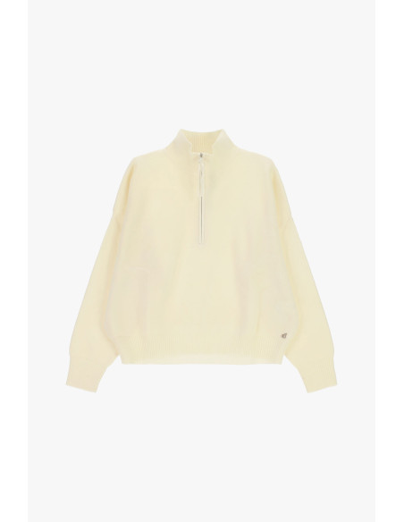 Trui met rits en hoge kraag, los model Dixie - Gebroken wit/beige