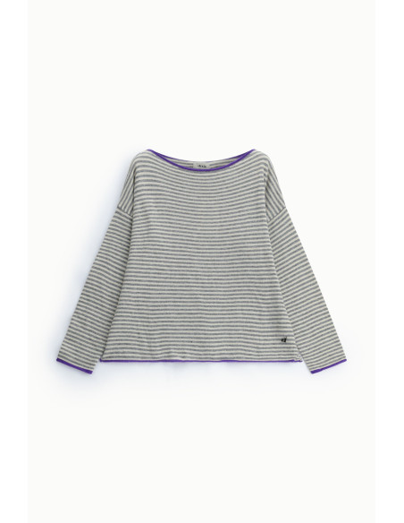 Maglione A Righe Con Scollo Barca E Profili Contrasto Dixie - Violet