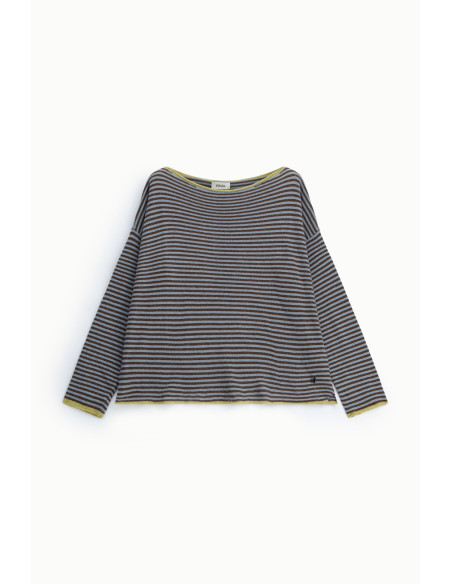 Pull Rayé À Col Bateau Et Finitions Contrastées Dixie - Vert olive