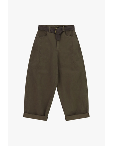 Chino-fit broek met gevlochten riem en omslag Dixie - Bruin