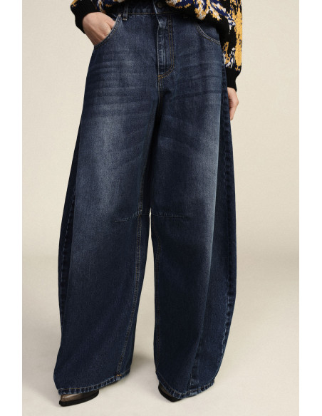 Jean Large À Taille Haute, Délavage Usé Dixie