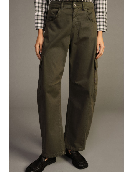 Palazzo-broek met cargozakken en hoge taille Dixie - Militair