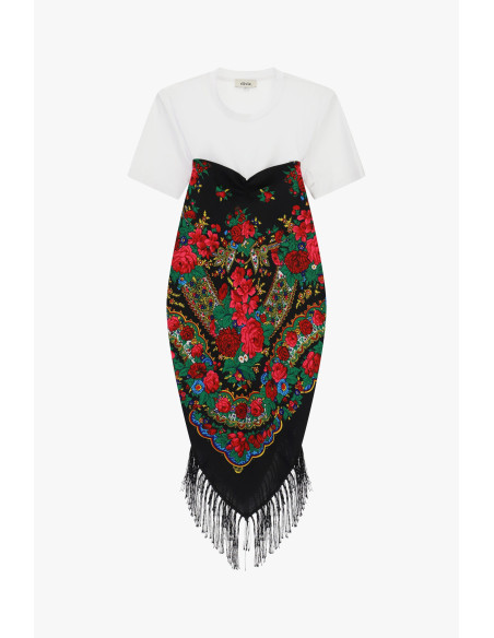 T-shirt à fleurs, franges et décolleté cœur Dixie