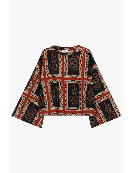 Top met wijde mouwen en geometrische slangenprint Dixie