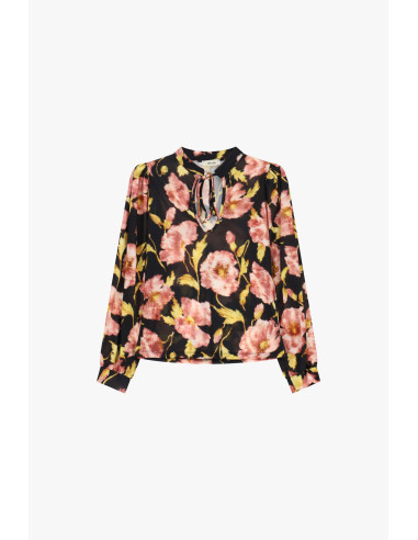 Top met bloemenprint, lange mouwen en een halslijn met strik Dixie