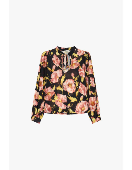 Top À Imprimé Floral À Manches Longues Avec Encolure À Nœud Dixie