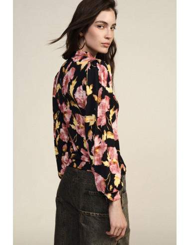 Top À Imprimé Floral À Manches Longues Avec Encolure À Nœud Dixie