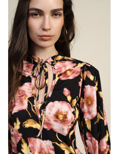 Top À Imprimé Floral À Manches Longues Avec Encolure À Nœud Dixie