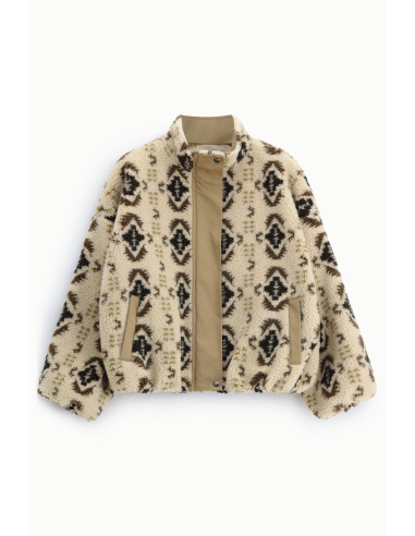 Veste en fausse fourrure imprimée à zip central Dixie - Beige