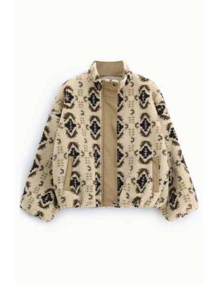 Veste en fausse fourrure imprimée à zip central Dixie - Beige
