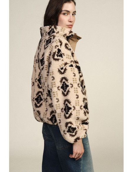 Veste en fausse fourrure imprimée à zip central Dixie - Beige