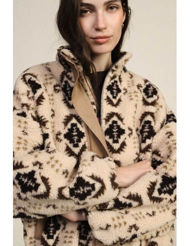 Veste en fausse fourrure imprimée à zip central Dixie - Beige