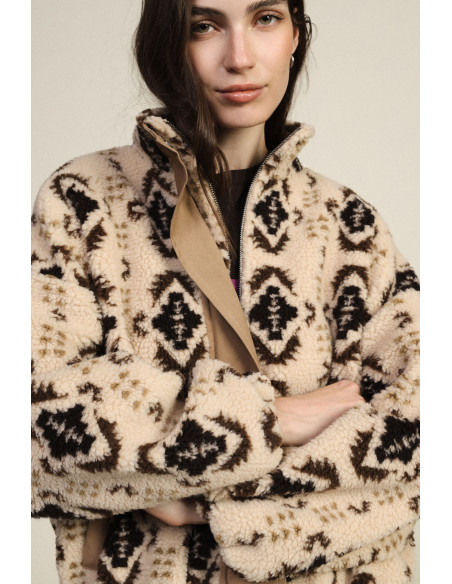 Veste en fausse fourrure imprimée à zip central Dixie - Beige
