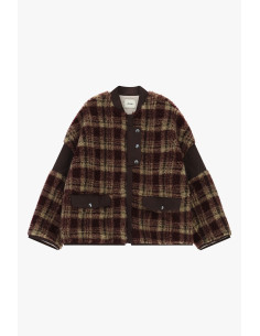 Veste Eco En Fausse Fourrure À Motif À Carreaux Avec Poches Dixie - Bordeaux 2