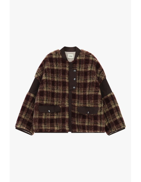 Veste Eco-Fourrure fantaisie à carreaux avec poches Dixie - Bordeaux