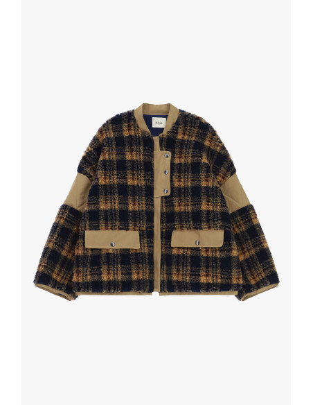 Veste Eco-Fourrure fantaisie à carreaux avec poches Dixie - Bleu