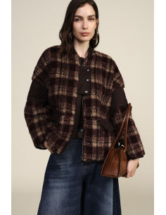 Veste Eco En Fausse Fourrure À Motif À Carreaux Avec Poches Dixie - Bordeaux