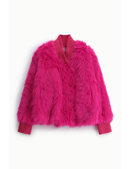 Eco-Fourrure Courte Avec Poignets Et Col Côtelés Dixie - Fuchsia