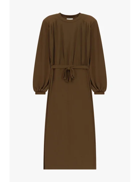 Robe midi avec ceinture et manches longues Dixie - Marron