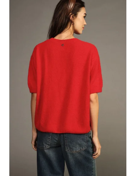 Trui met ronde hals en korte mouwen, los model Dixie - Rood