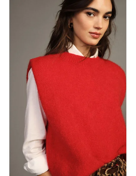 Pull sans manches à col rond coupe droite Dixie - Rouge