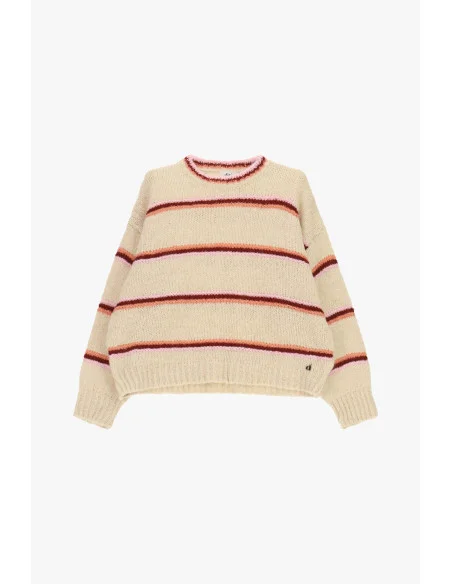 Pull multicolore à col rond à rayures Dixie - Blanc crème
