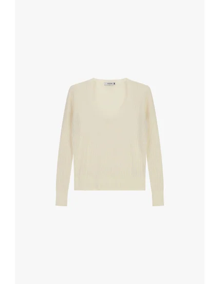 Pull côtelé à col rond et manches longues Please - Crème