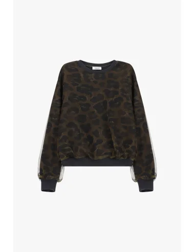 Sweat-shirt à imprimé animalier, col rond et manches longues Please