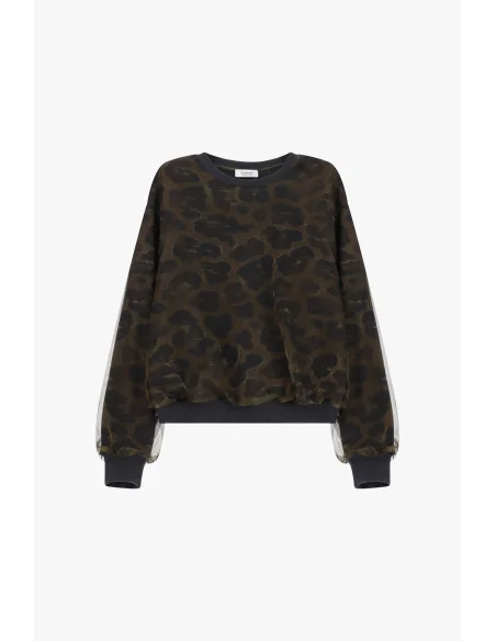 Sweat-shirt à imprimé animalier, col rond et manches longues Please