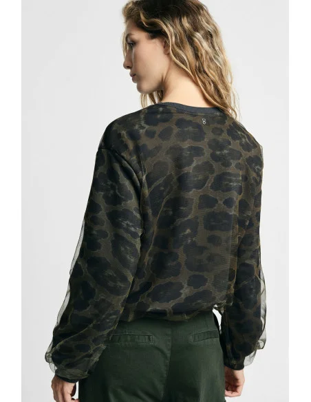 Sweat-shirt à imprimé animalier, col rond et manches longues Please