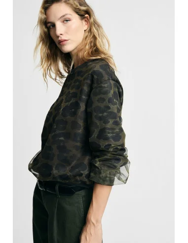 Sweat-shirt à imprimé animalier, col rond et manches longues Please