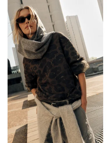 Sweat-shirt à imprimé animalier, col rond et manches longues Please