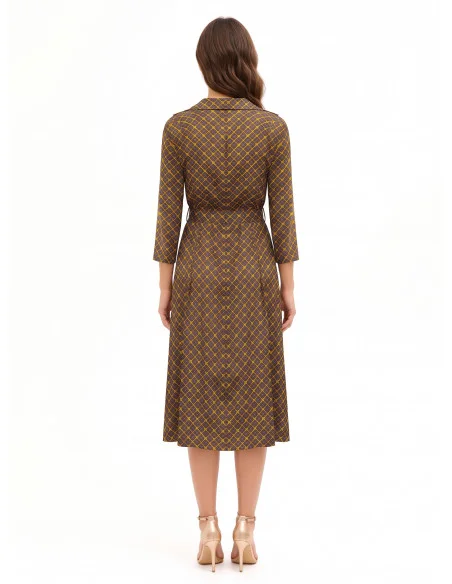 Robe-chemise midi en satin avec col en V et ceinture rigide assortie Rinascimento