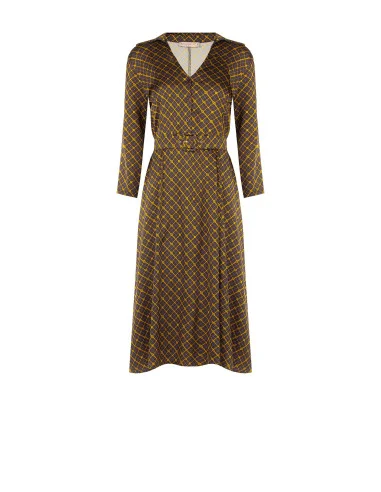 Robe-chemise midi en satin avec col en V et ceinture rigide assortie Rinascimento